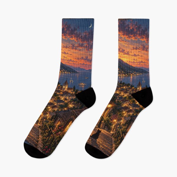 Item preview, Twilight Over the Coastal Village designed and sold by H-Tsvetkova.