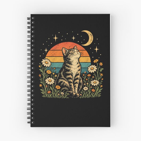 Item preview, Retro Moonlit Cat Wildflower Night Vintage Nature designed and sold by Moizento.