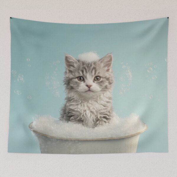 Item preview, Baby Selkirk Rex Bubble Bath Cute Nursery Bathroom Art designed and sold by LazyOwlStore.