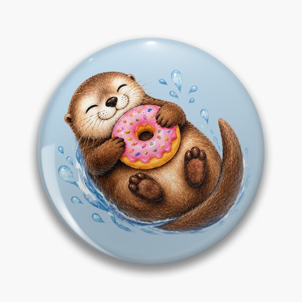 Item preview, Cute Otter Hugging Pink Donut Watercolor Art designed and sold by GusiaTreasures.