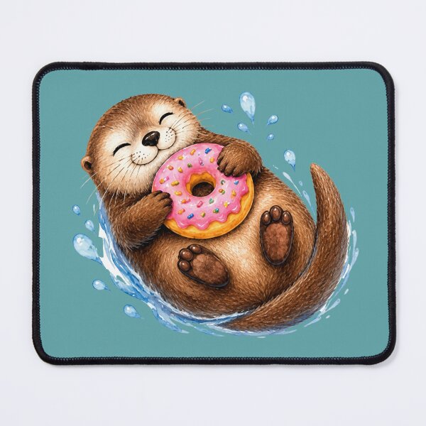 Item preview, Cute Otter Hugging Pink Donut Watercolor Art designed and sold by GusiaTreasures.