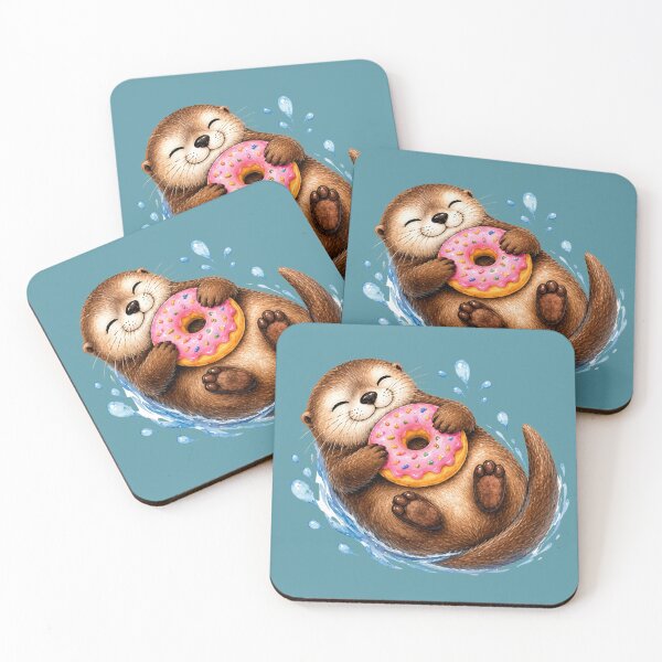 Item preview, Cute Otter Hugging Pink Donut Watercolor Art designed and sold by GusiaTreasures.