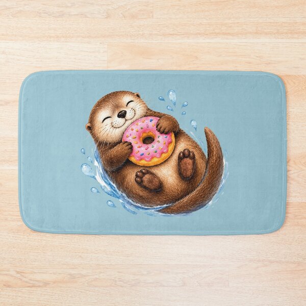 Item preview, Cute Otter Hugging Pink Donut Watercolor Art designed and sold by GusiaTreasures.