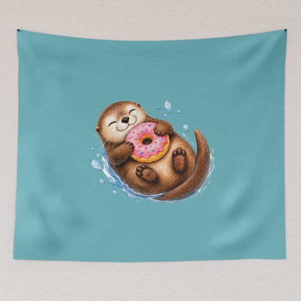 Item preview, Cute Otter Hugging Pink Donut Watercolor Art designed and sold by GusiaTreasures.