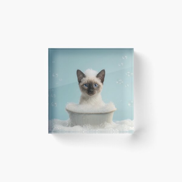 Item preview, Baby Siamese Cat Bubble Bath Cute Nursery Bathroom Art designed and sold by LazyOwlStore.