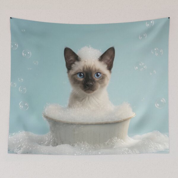 Item preview, Baby Siamese Cat Bubble Bath Cute Nursery Bathroom Art designed and sold by LazyOwlStore.