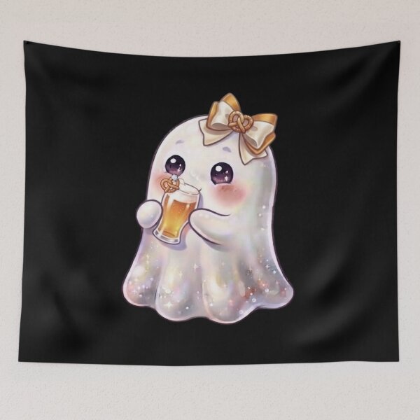 Item preview, Cute Kawaii Ghost Drinking Beer Glass Design / Halloween / Cafe / Ghosts / Foodie / Drinks / T-shirts mugs stickers phone case hardcover journal poster designed and sold by TeenLake.