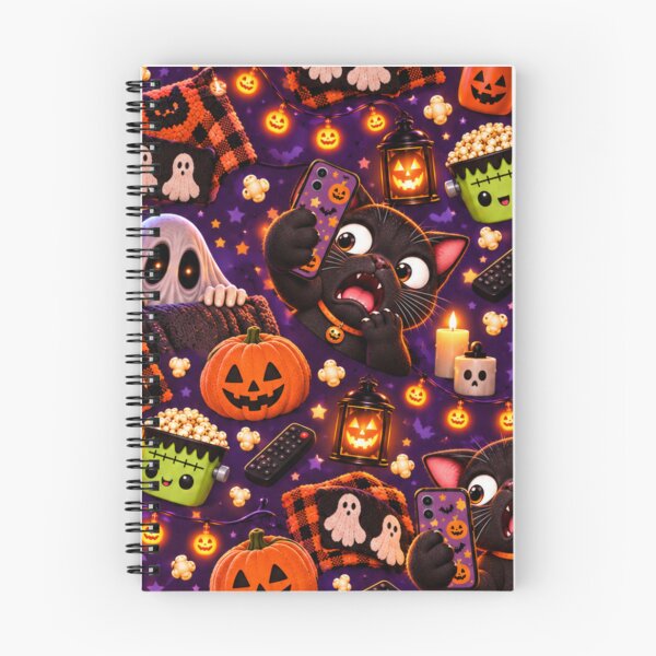 Item preview, Kawaii Halloween Black Cat Pattern – Cute Ghost, Pumpkins, Frankenstein Popcorn & Cozy Spooky Design designed and sold by ALH Apparel.
