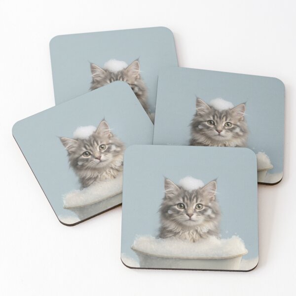 Item preview, Baby Siberian Cat Bubble Bath Cute Nursery Bathroom Art designed and sold by LazyOwlStore.
