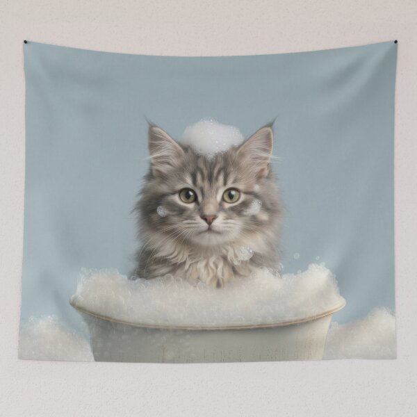Item preview, Baby Siberian Cat Bubble Bath Cute Nursery Bathroom Art designed and sold by LazyOwlStore.