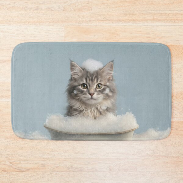 Item preview, Baby Siberian Cat Bubble Bath Cute Nursery Bathroom Art designed and sold by LazyOwlStore.