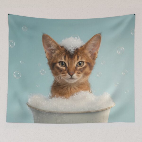 Item preview, Baby Somali Cat Bubble Bath Cute Nursery Bathroom Wall Art designed and sold by LazyOwlStore.