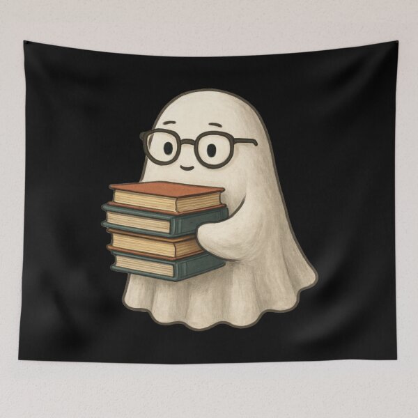 Item preview, Cute Kawaii Bookworm Ghost Reading Books Nerd Kitty designed and sold by Vision Crafted.