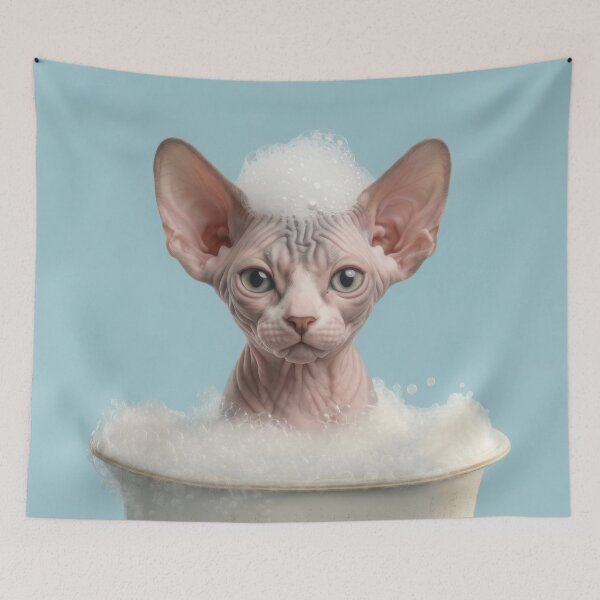 Item preview, Baby Sphynx Cat Bubble Bath Cute Nursery Bathroom Wall Art designed and sold by LazyOwlStore.