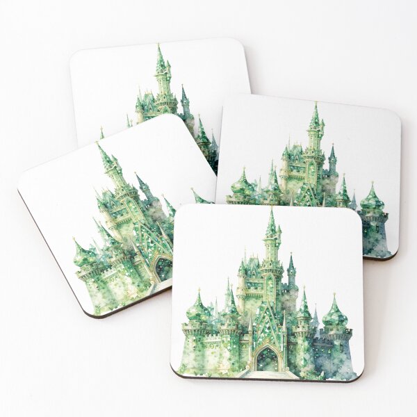 Item preview, Emerald Magic Kingdom - Fairytale Castle Watercolor designed and sold by WildArtIT.