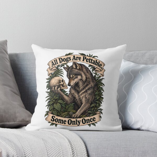 Item preview, All Dogs Are Pettable Some Only Once - Gothic Wolf with Skull Goblincore designed and sold by Neurospicy Trolls.