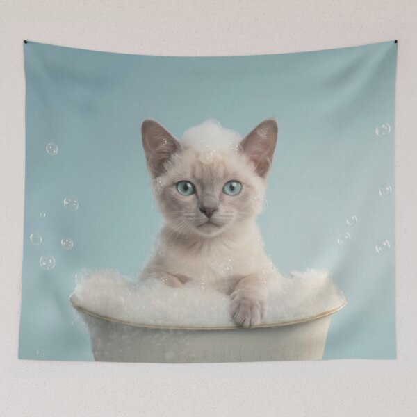 Item preview, Baby Tonkinese Cat Bubble Bath Cute Nursery Bathroom Art designed and sold by LazyOwlStore.