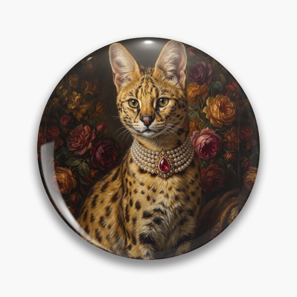 Item preview, Regal Serval Cat Portrait with Pearl Necklace designed and sold by Real Beast Art.