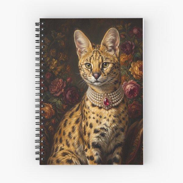 Item preview, Regal Serval Cat Portrait with Pearl Necklace designed and sold by Real Beast Art.