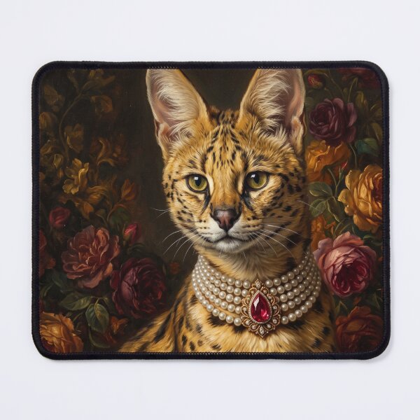 Item preview, Regal Serval Cat Portrait with Pearl Necklace designed and sold by Real Beast Art.