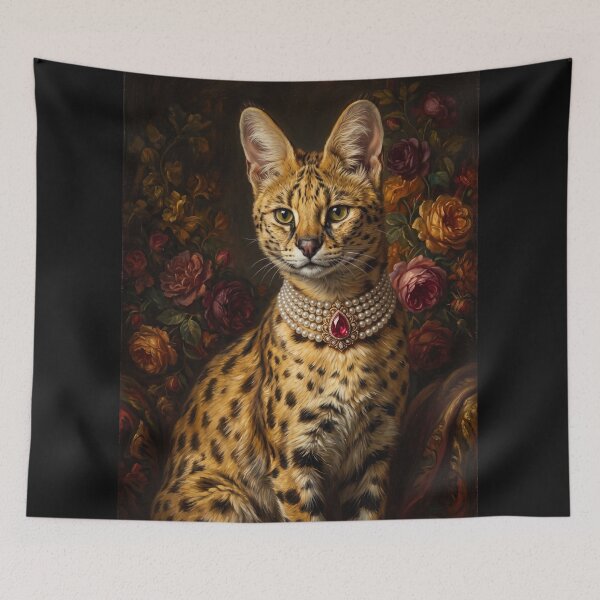 Item preview, Regal Serval Cat Portrait with Pearl Necklace designed and sold by Real Beast Art.