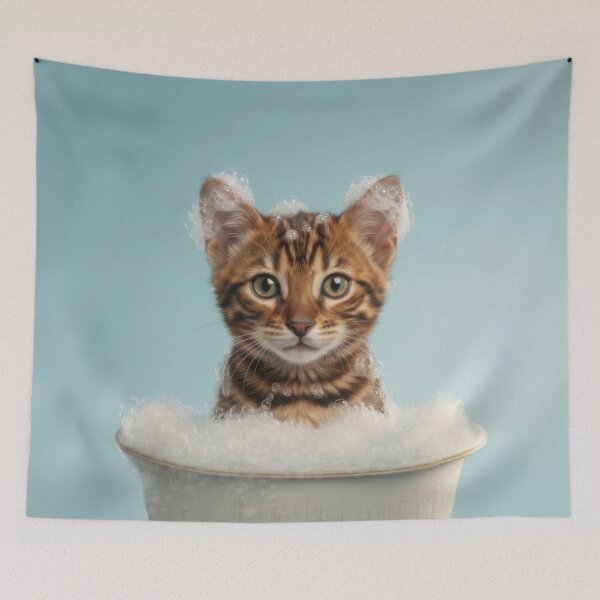 Item preview, Baby Toyger Cat Bubble Bath Cute Nursery Bathroom Wall Art designed and sold by LazyOwlStore.