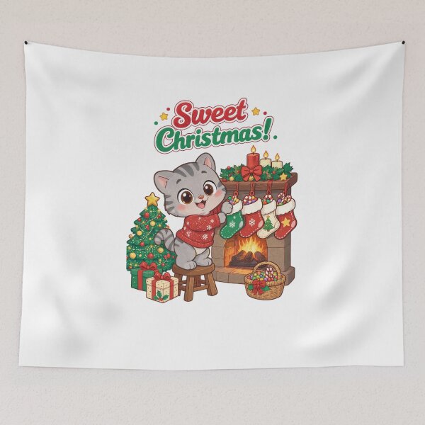 Item preview, Sweet Christmas Cat | Cute Kawaii Gray Cat Christmas Design designed and sold by MurkCraft.