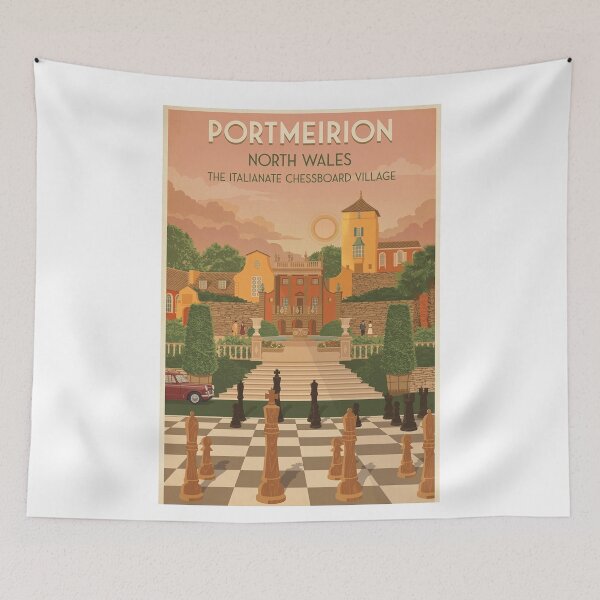 Item preview, Portmeirion North Wales Original Custom Vintage Poster Wall Art Design Pillow Gift designed and sold by Cool Robot Bro..