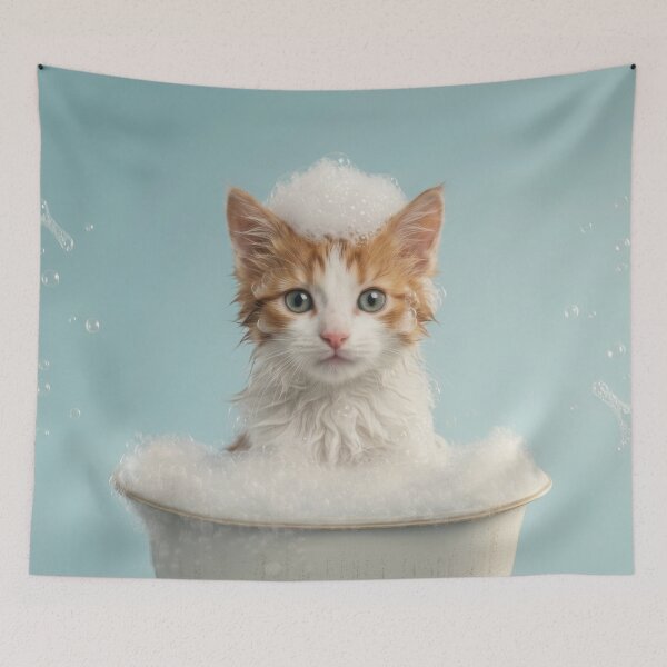 Item preview, Baby Turkish Van Bubble Bath Cute Nursery Bathroom Art designed and sold by LazyOwlStore.