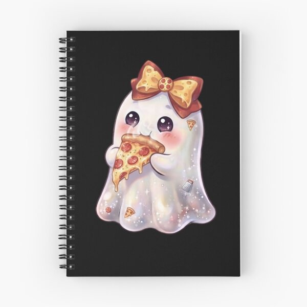 Item preview, Cute Kawaii Ghost Eating a Pepperoni Cheesy Pizza Slice Design / Halloween / Ghosts / Foodie / T-shirts mugs stickers phone case hardcover journal poster designed and sold by TeenLake.