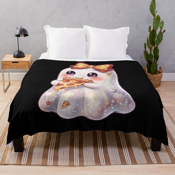 Item preview, Cute Kawaii Ghost Eating a Pepperoni Cheesy Pizza Slice Design / Halloween / Ghosts / Foodie / T-shirts mugs stickers phone case hardcover journal poster designed and sold by TeenLake.