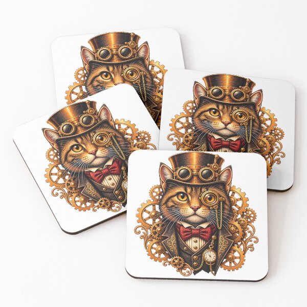 Item preview, Steampunk Cat in Copper Gears – Vintage Victorian Illustration designed and sold by Ghostwave Atelier.