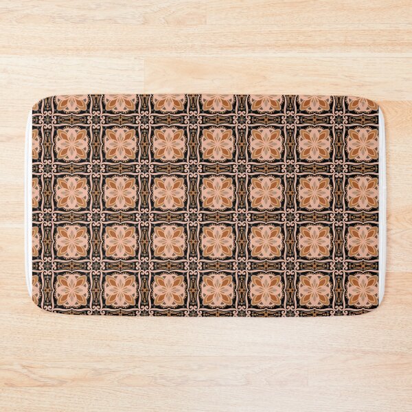 Item preview, Vintage Art Deco Floral Tile Pattern – Elegant Peach & Terracotta on Black designed and sold by Rukhscreations.