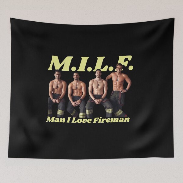 Item preview, M.I.L.F. Man I Love Fireman Funny Retro Graphic designed and sold by MythForgeBrand.
