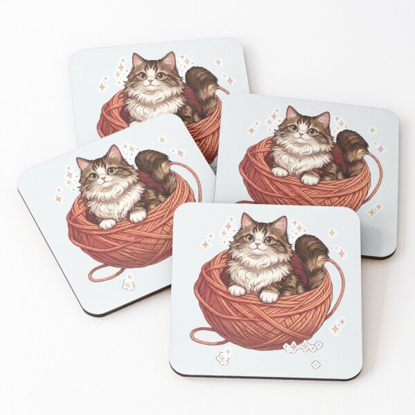 Item preview, Cute Fluffy Cat in Yarn Ball - Knitting & Crochet Kitty Art designed and sold by PetalsPaws.