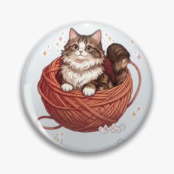 Item preview, Cute Fluffy Cat in Yarn Ball - Knitting & Crochet Kitty Art designed and sold by PetalsPaws.
