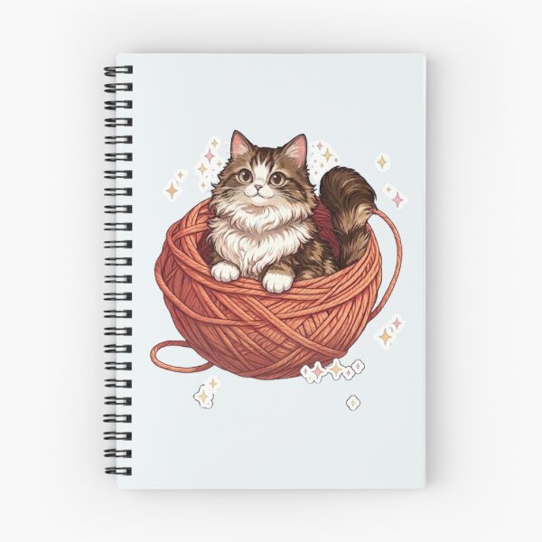 Item preview, Cute Fluffy Cat in Yarn Ball - Knitting & Crochet Kitty Art designed and sold by PetalsPaws.