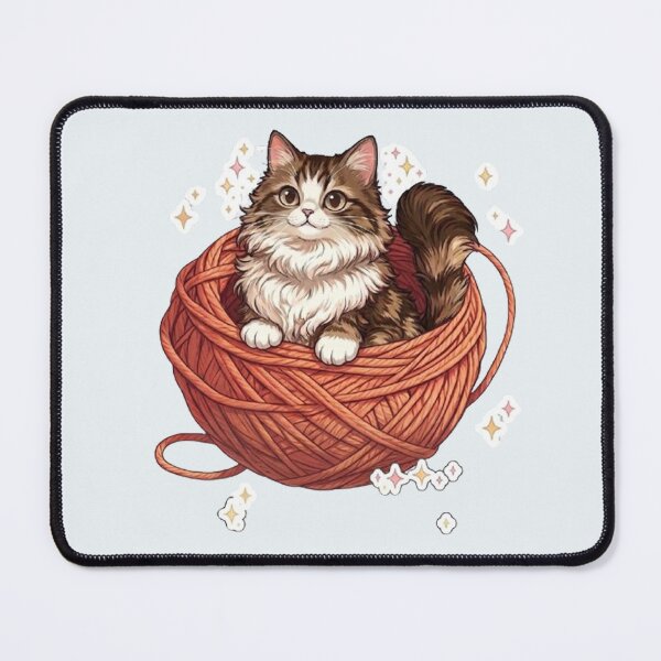 Item preview, Cute Fluffy Cat in Yarn Ball - Knitting & Crochet Kitty Art designed and sold by PetalsPaws.