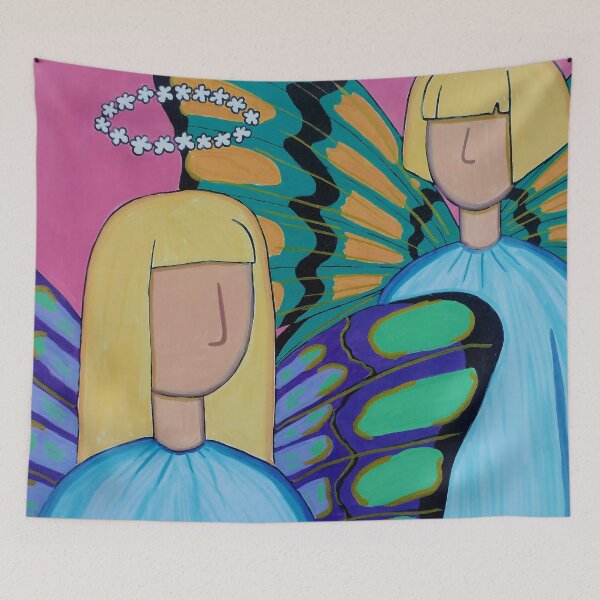 Item preview, Butterfly Angels — Whimsical Faceless Figures with Flower Halos designed and sold by WonderwildArt.