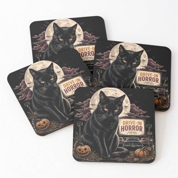 Item preview, Drive-In Black Cat Retro Halloween Poster Halloween designed and sold by RoyesButler.