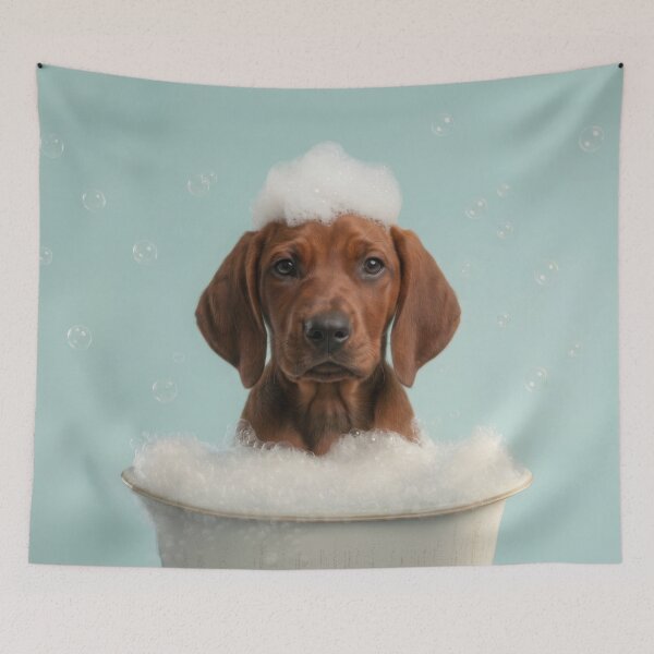 Item preview, Baby Redbone Coonhound Bubble Bath Nursery Bathroom Art designed and sold by LazyOwlStore.