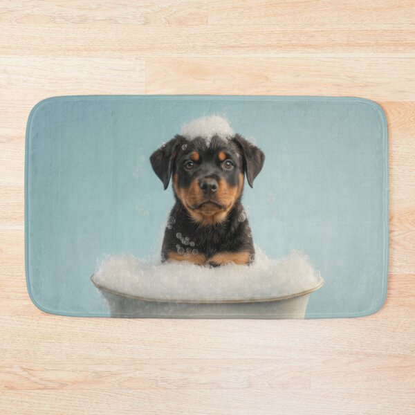 Item preview, Baby Rottweiler Bubble Bath Cute Nursery Bathroom Wall Art designed and sold by LazyOwlStore.
