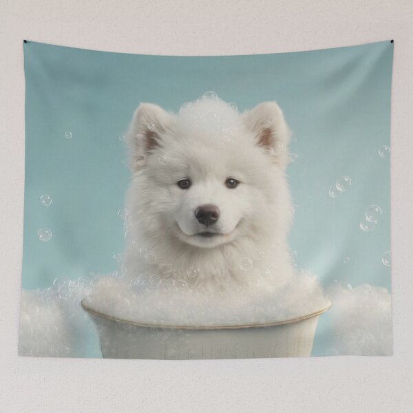 Item preview, Baby Samoyed Bubble Bath Cute Nursery Bathroom Wall Art designed and sold by LazyOwlStore.