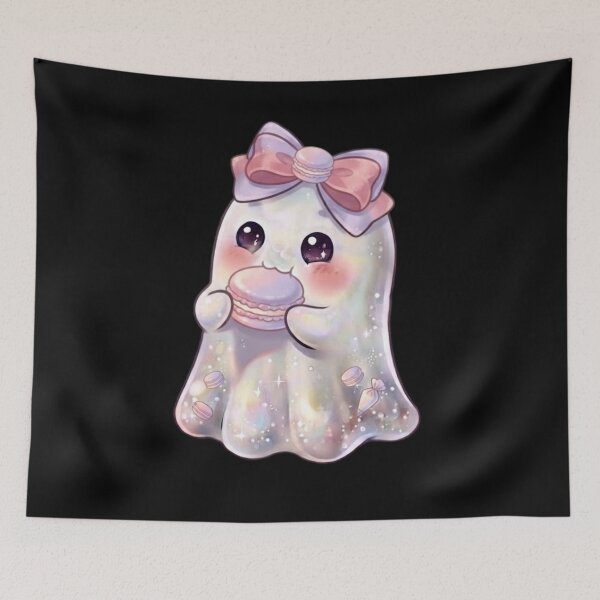 Item preview, Cute Kawaii Ghost Eating a French Macaron Design / Halloween / Cafe / Ghosts / Foodie / Sweet / T-shirts mugs stickers phone case hardcover journal poster designed and sold by TeenLake.
