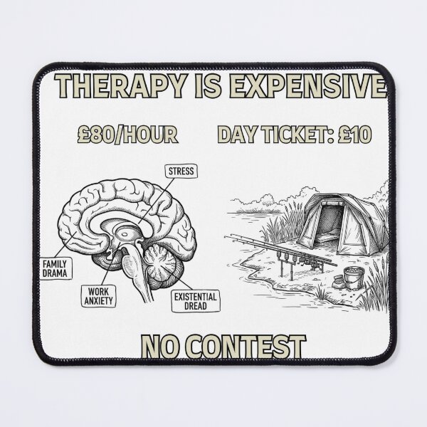 Item preview, “Therapy Is Expensive, A Day Ticket Isn’t” Fishing – Funny Angler Graphic designed and sold by Always-Angling.