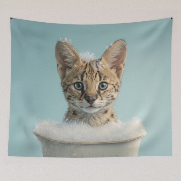 Item preview, Baby Serval Bubble Bath Cute Nursery Bathroom Wall Art designed and sold by LazyOwlStore.