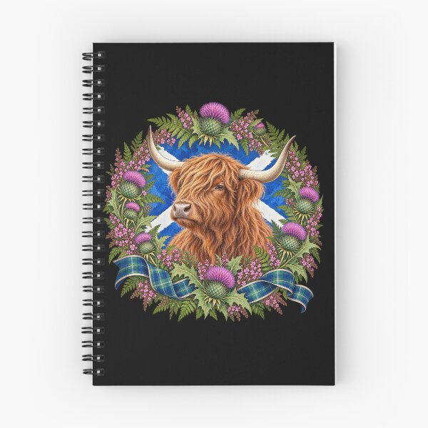 Item preview, Highland Cow Scottish Thistle Saltire Heritage Wreath Design designed and sold by ArcanePrintsxo.