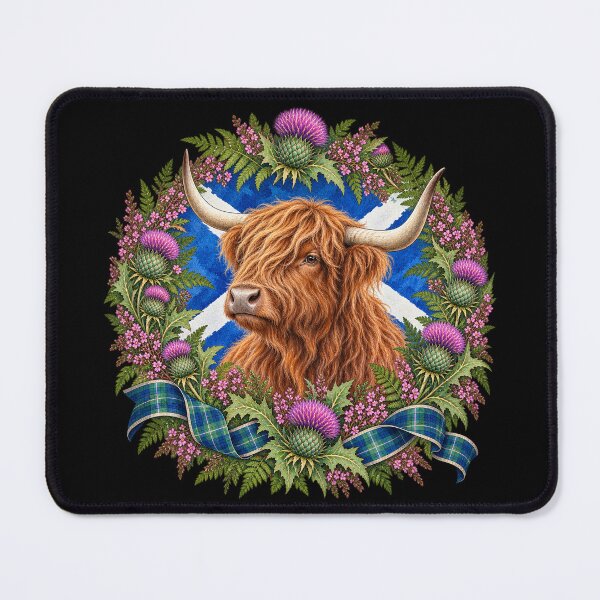 Item preview, Highland Cow Scottish Thistle Saltire Heritage Wreath Design designed and sold by ArcanePrintsxo.