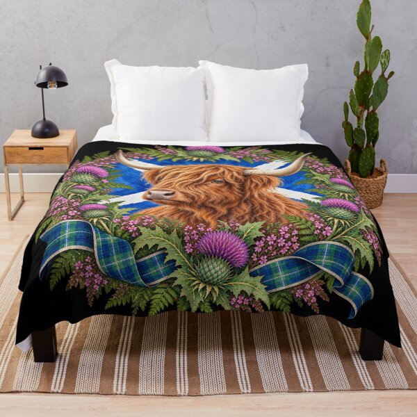 Item preview, Highland Cow Scottish Thistle Saltire Heritage Wreath Design designed and sold by ArcanePrintsxo.