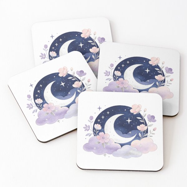 Item preview, Crescent moon with flowers and clouds designed and sold by mixoubraw.